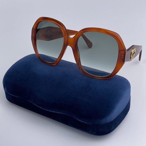 NEW GUCCI LOGO GG0796S 003 Havana Gray Gradient Geometric Women Sunglasses - Picture 1 of 12
